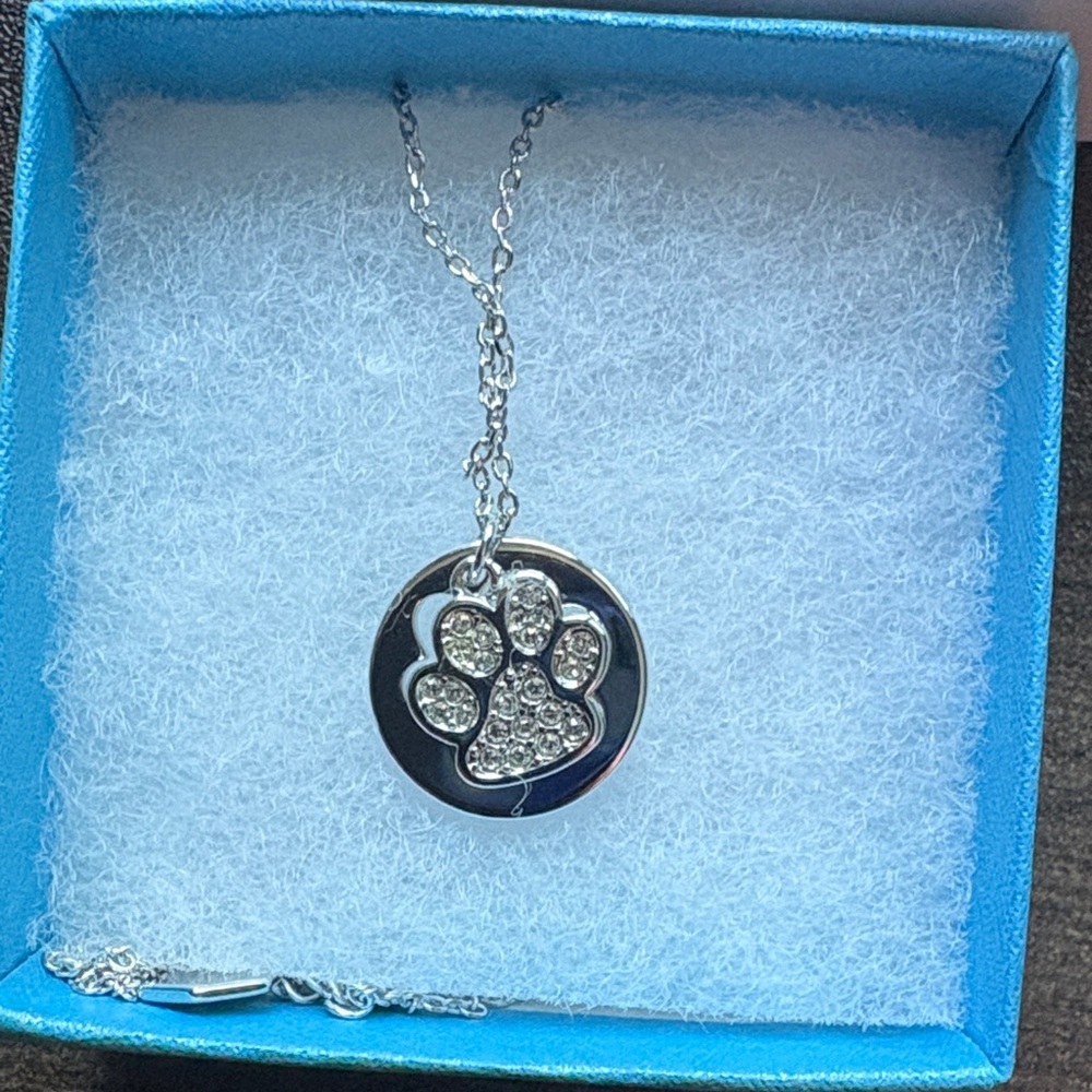 Touchstone Crystal Silver Paw Print Necklace